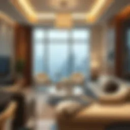 Luxurious hotel apartment living room with modern decor