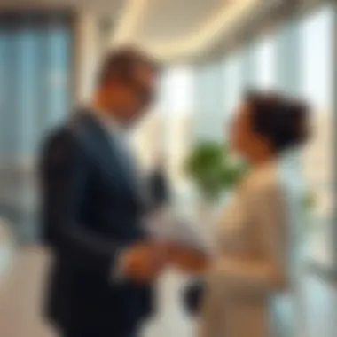 Expert Guidance: Navigating Dubai's Property Market A real estate agent discussing with clients about property options.