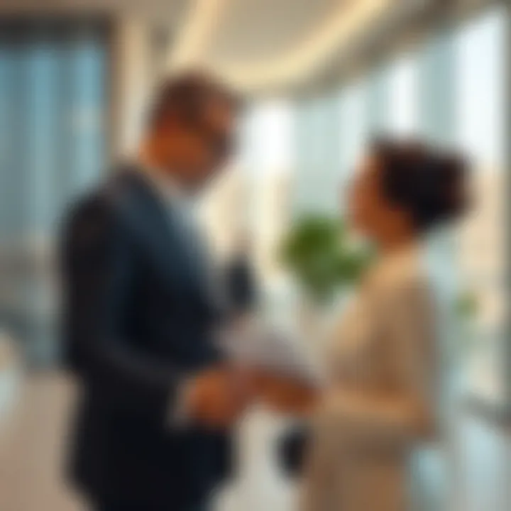 Expert Guidance: Navigating Dubai's Property Market A real estate agent discussing with clients about property options.