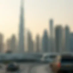 Modern skyline of Dubai with iconic buildings