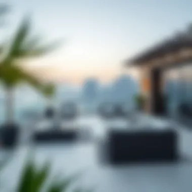 Outdoor Terrace with Dubai Skyline Views Elegantly designed outdoor terrace with views of Dubai skyline