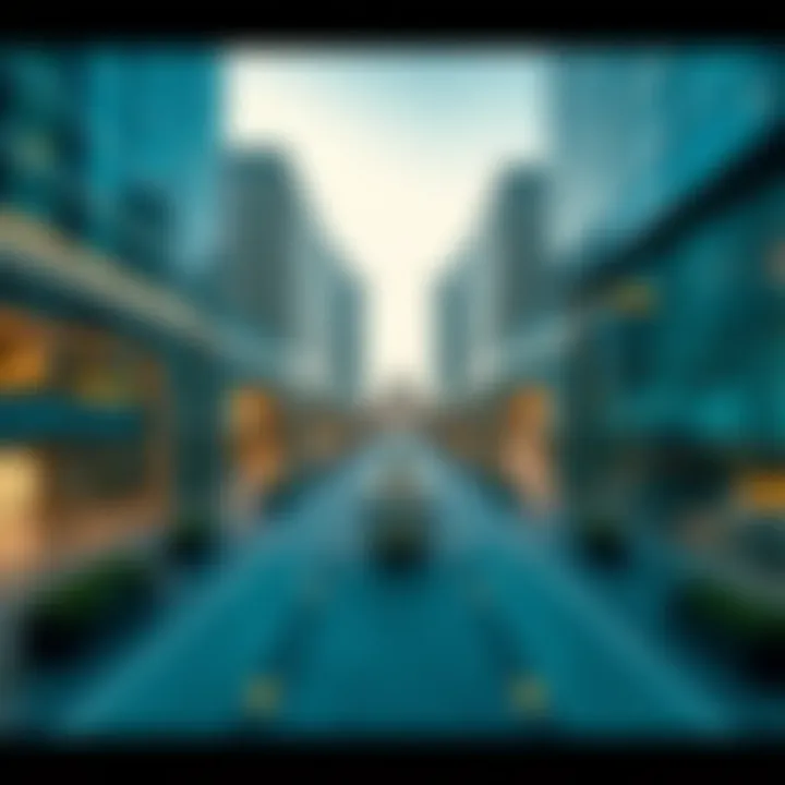 A panoramic perspective of the Avenue at Etihad Towers highlighting commercial spaces