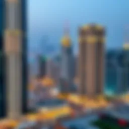 A skyline view of Dubai highlighting iconic commercial buildings