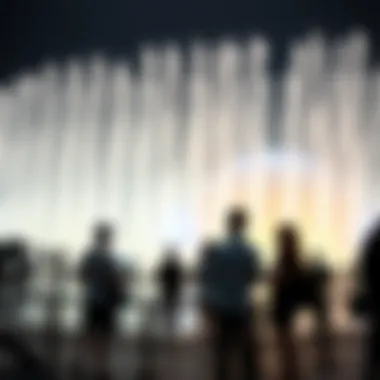 Visitors marveling at the fountain show, immersed in the experience