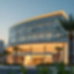 Exterior view of the Dubai Rental Dispute Settlement Center showcasing its modern architecture