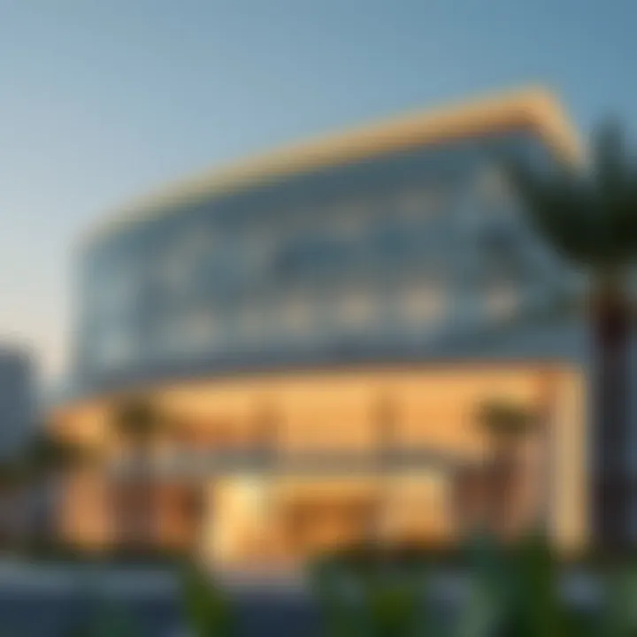 Exterior view of the Dubai Rental Dispute Settlement Center showcasing its modern architecture