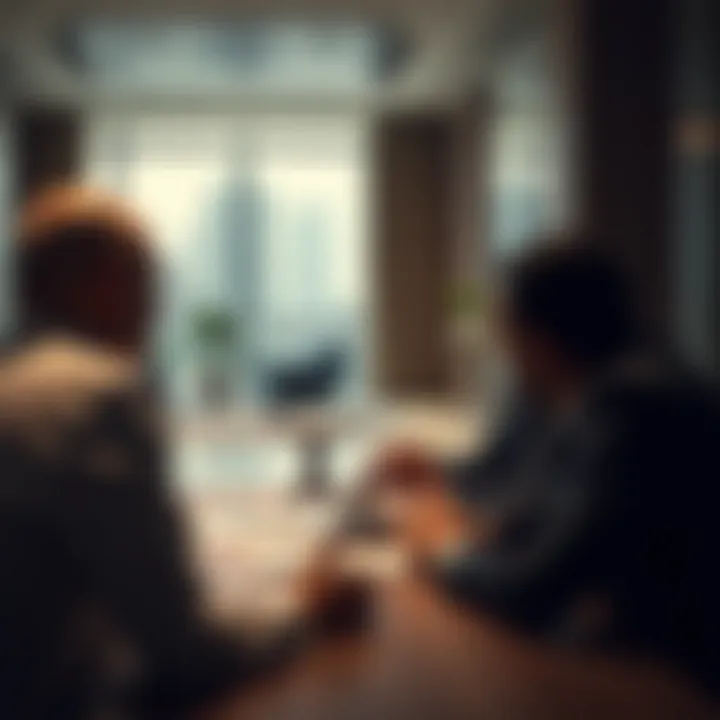 An attorney discussing rental agreements with clients in a professional environment