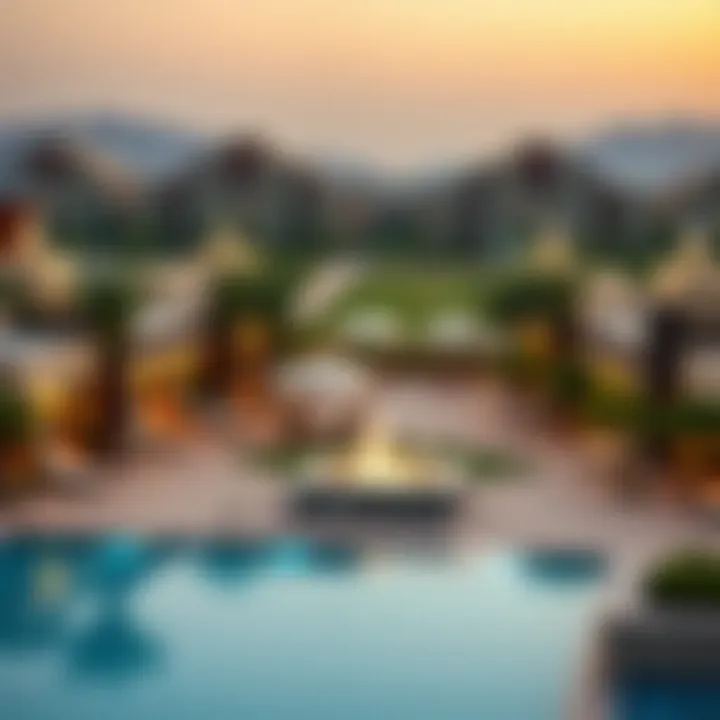 Luxurious community amenities including a swimming pool and park areas