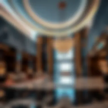 Interior shot of the lobby in Dome Tower Jaddaf emphasizing luxury and modernity