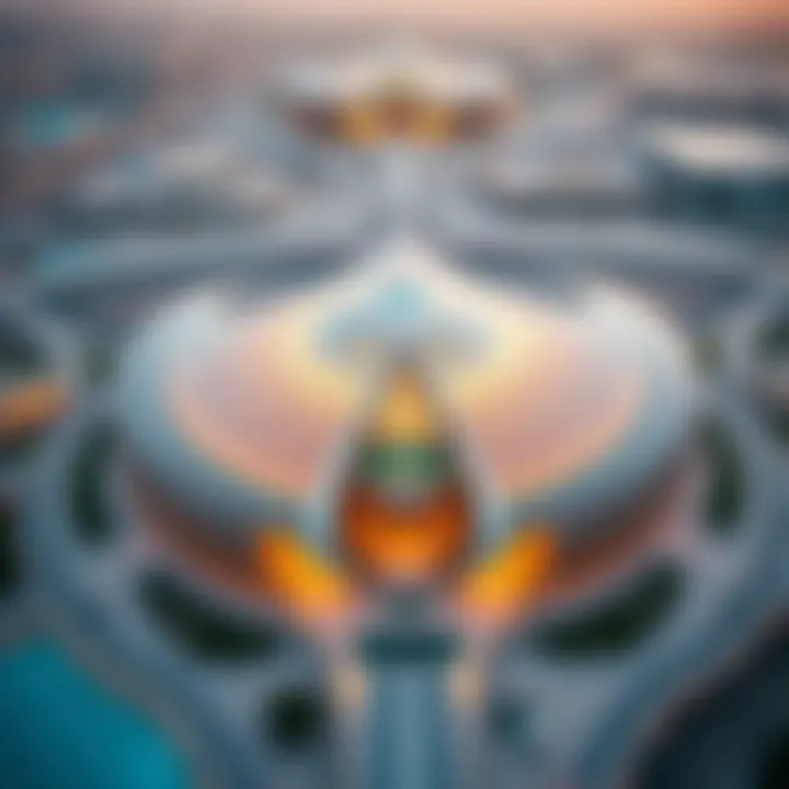 Stunning Aerial Perspective of Etihad Museum Aerial view of the Etihad Museum showcasing its unique architecture