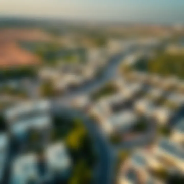 An aerial shot of Al Khawaneej highlighting the blend of residential areas and nature