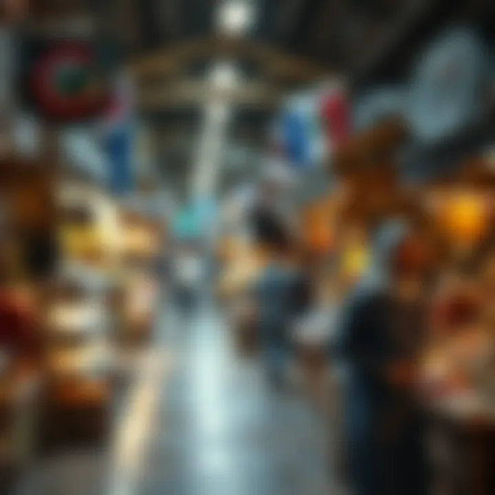 Local Vendors at Al Seef Market A bustling scene of local vendors showcasing their products in Al Seef Market.