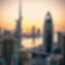 Stunning view of Dubai Marina skyline at sunset