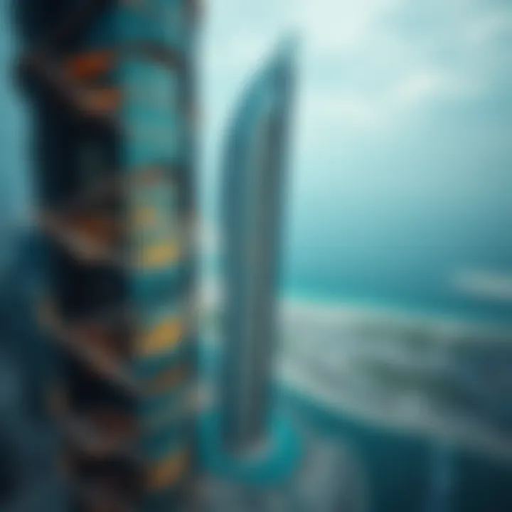 Aerial view of the Binary Tower showcasing its unique architectural design