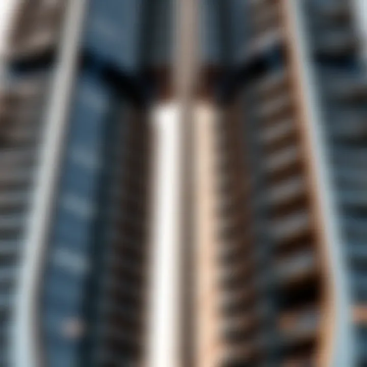 Close-up of the Binary Tower's innovative façade and structural details