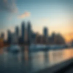 Stunning skyline view of Dubai Creek Harbour at sunset