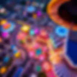 A vibrant aerial view of Dubai's largest entertainment hub showcasing colorful attractions.