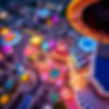 Aerial Perspective of Dubai's Fun City A vibrant aerial view of Dubai's largest entertainment hub showcasing colorful attractions.