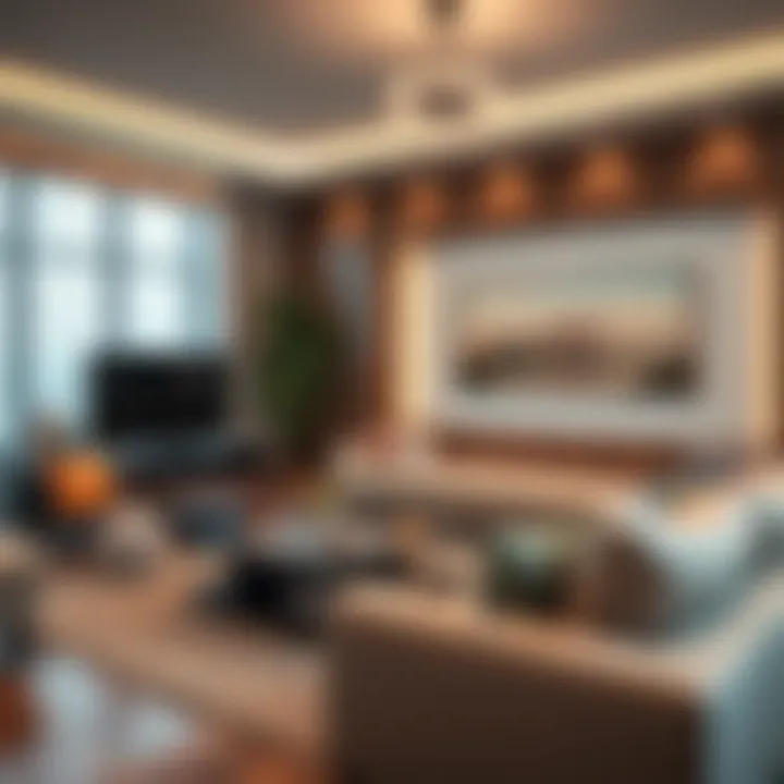 Modern living room furniture setup showcasing contemporary design