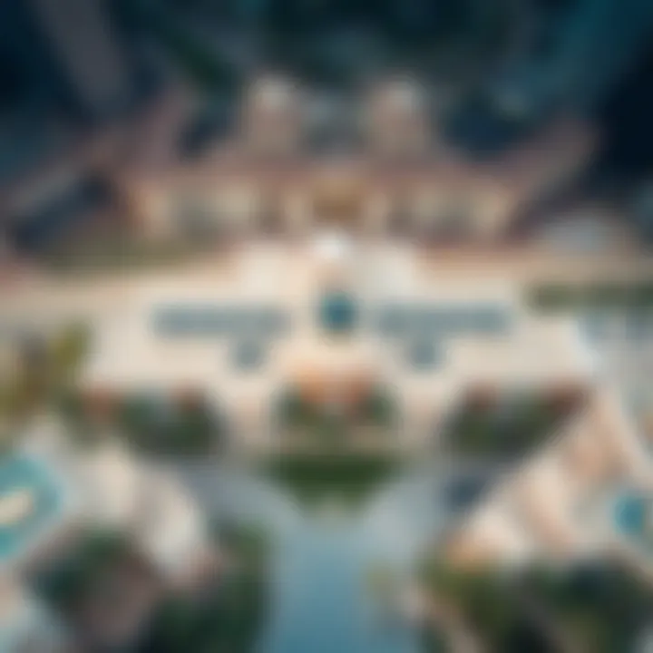 Aerial view showcasing the architectural splendor of Gate Village in Dubai.