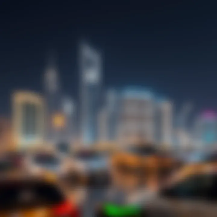 Futuristic skyline view of the Dubai International Financial Centre, highlighting Gate Village.