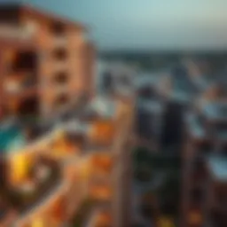 Aerial view of Discovery Gardens showcasing studio apartments