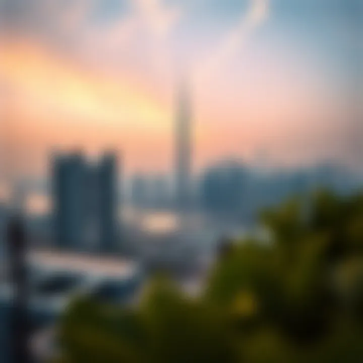 Dubai Skyline Featuring Palace Tower Panoramic view of Dubai's skyline highlighting the Palace Tower