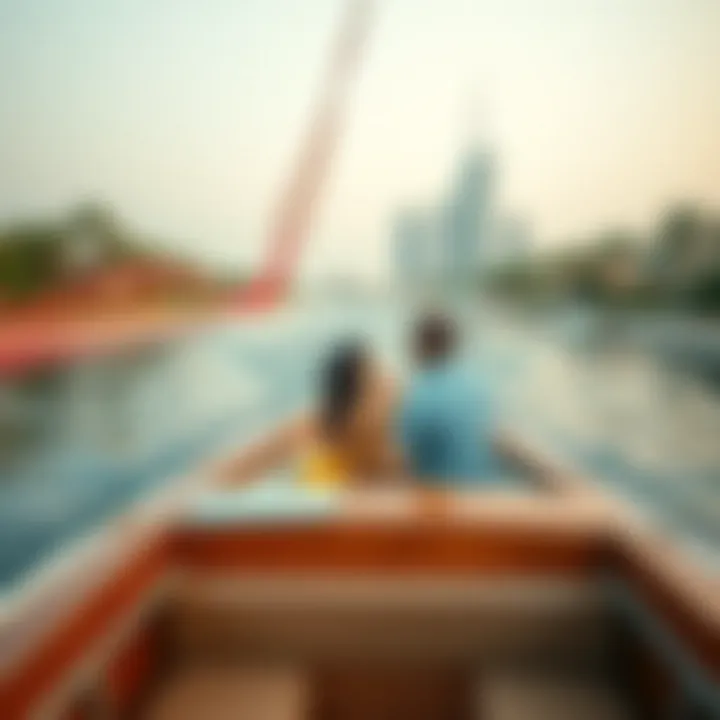 A Romantic Boat Ride Experience A couple enjoying a peaceful boat ride in a scenic area of Dubai, symbolizing connection.