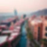 A stunning aerial view of Pink Dubai showcasing its vibrant architecture