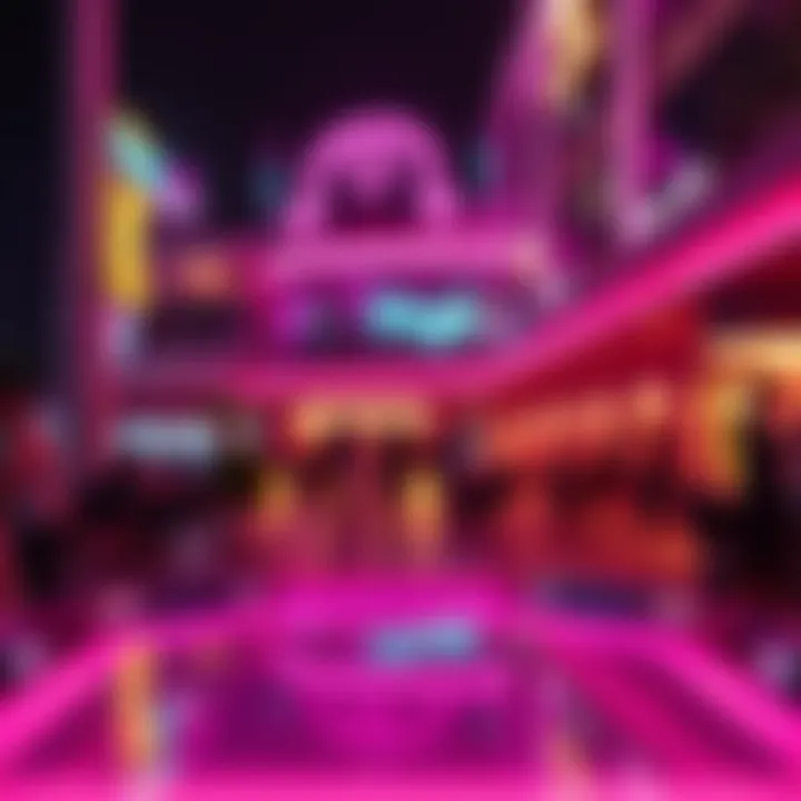 Nightlife scene in Pink Dubai with glowing lights and trendy venues
