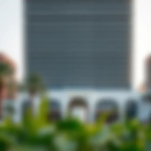 Exterior view of the Dubai Parks Hotel showcasing its modern architecture