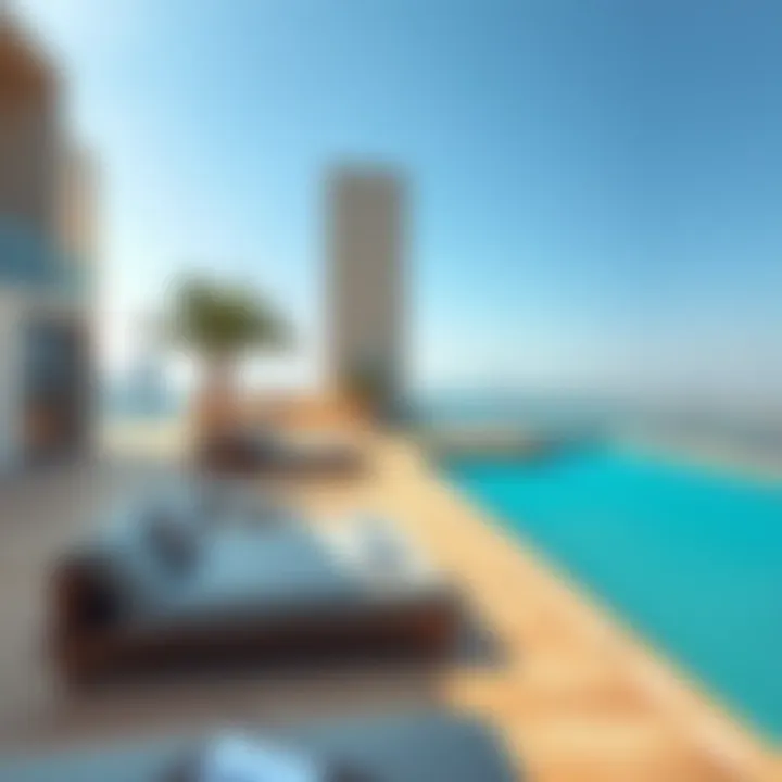 Outdoor terrace of a luxurious penthouse with swimming pool