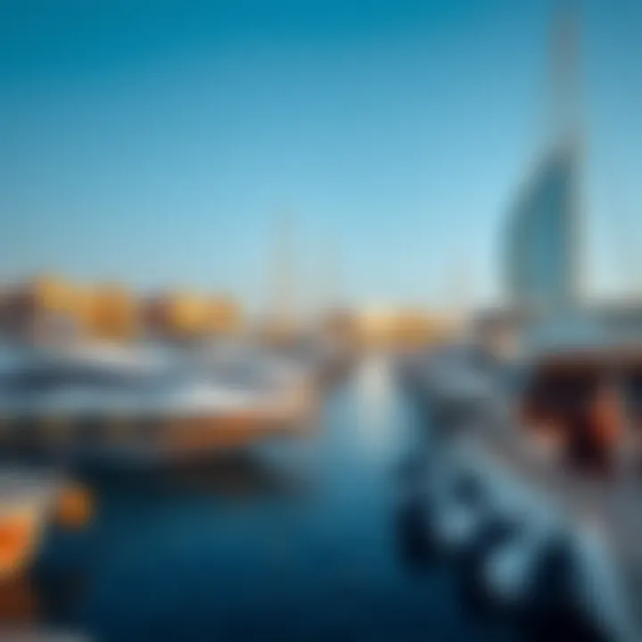 Vibrant Marina Scene on Dubai's Islands A vibrant marina scene with yachts and leisure activities in Dubai's islands