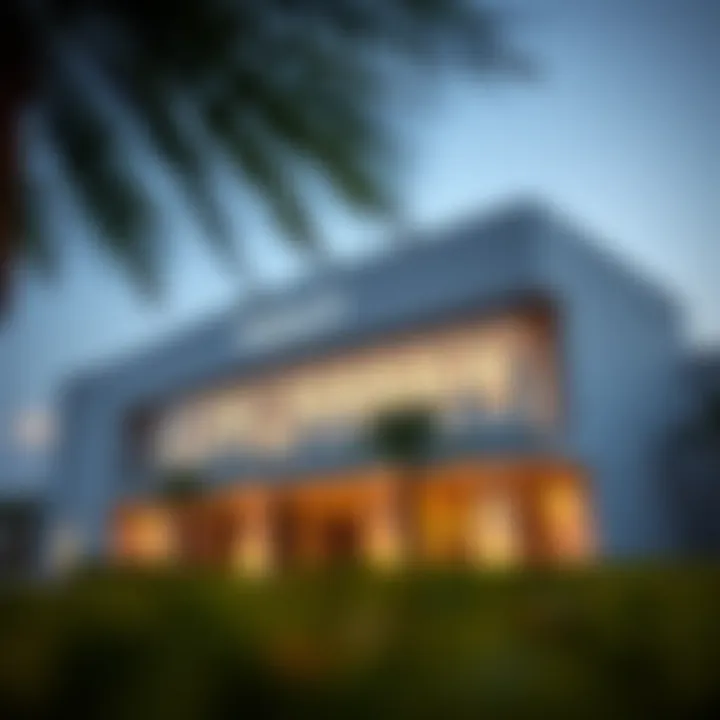 Exterior view of the Meraas Sales Center showcasing modern architecture