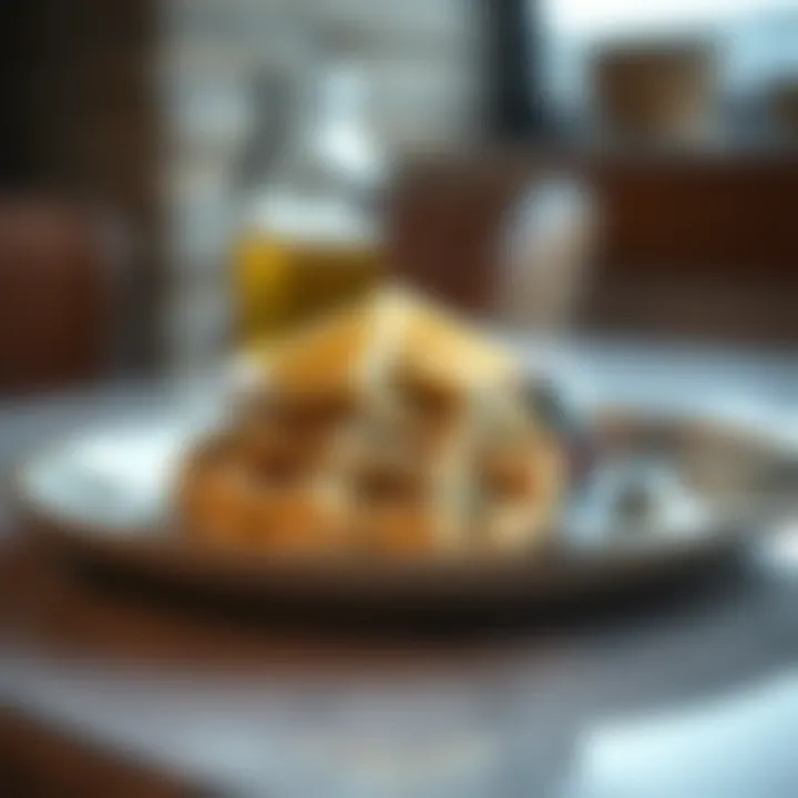 Close-up of a plate featuring fresh manakish topped with zaatar and cheese