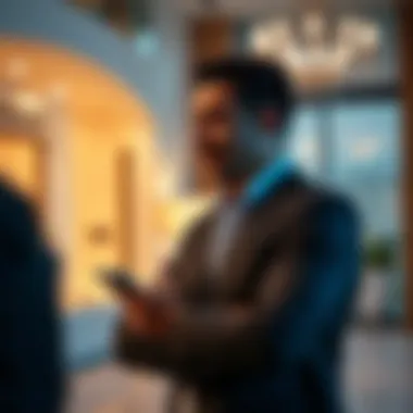 A real estate agent engaging with clients in a luxurious property setting