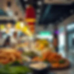 A vibrant culinary scene at Nakheel Mall showcasing a variety of dishes