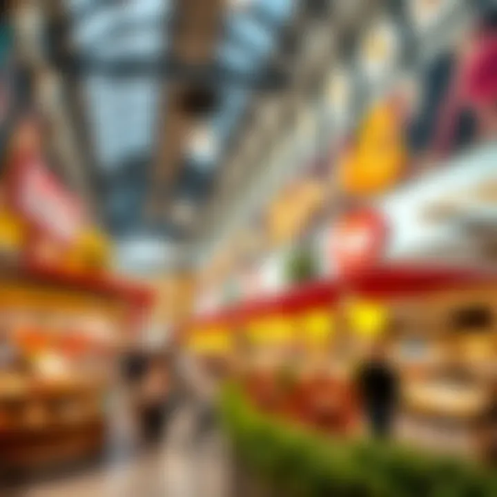 The Heart of Culinary Variety A bustling food court filled with diverse dining options