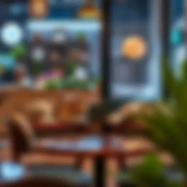 A cozy cat-friendly cafe with feline companions lounging on chairs