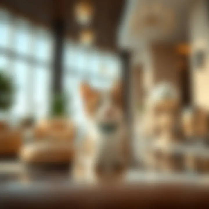 A welcoming hotel lobby featuring a playful cat