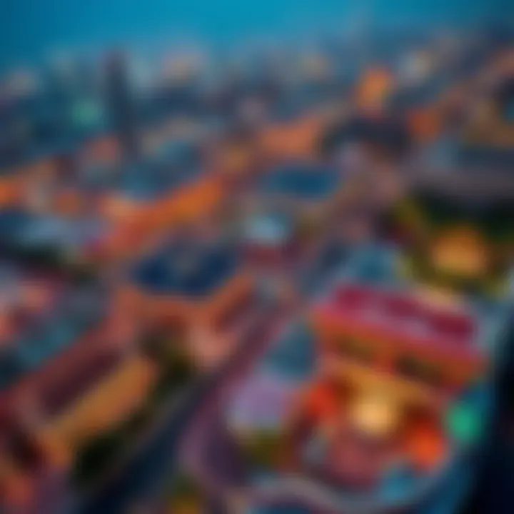 Strategic Restaurant Locations in Dubai Aerial view of prime restaurant locations in Dubai, highlighting strategic positioning