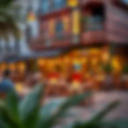 Vibrant Dubai restaurant scene, showcasing outdoor dining and unique architecture