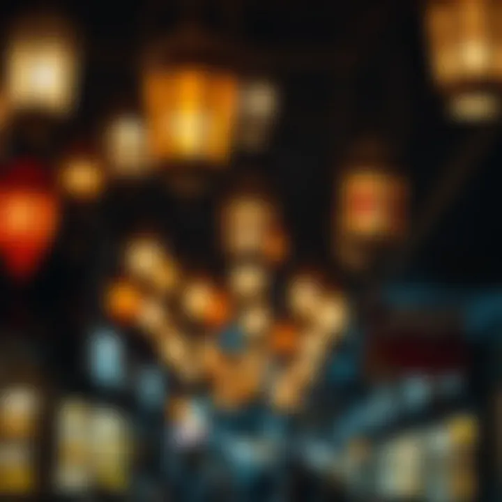 Traditional lanterns illuminating a bustling market in Dubai