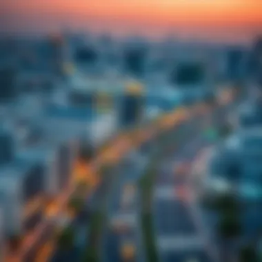 Aerial view of Sedar along Sheikh Zayed Road showcasing modern architecture