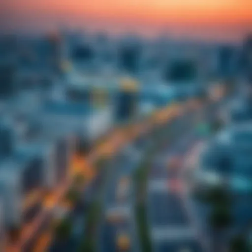 Aerial view of Sedar along Sheikh Zayed Road showcasing modern architecture