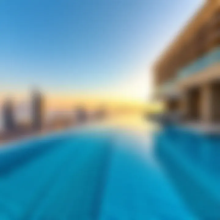 Infinity pool with panoramic views of Dubai skyline, highlighting luxury lifestyle