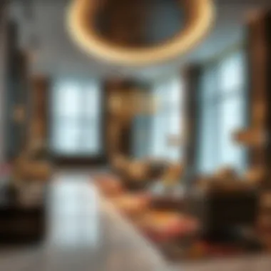 Elegant interior lobby design with contemporary furnishings and artistic elements