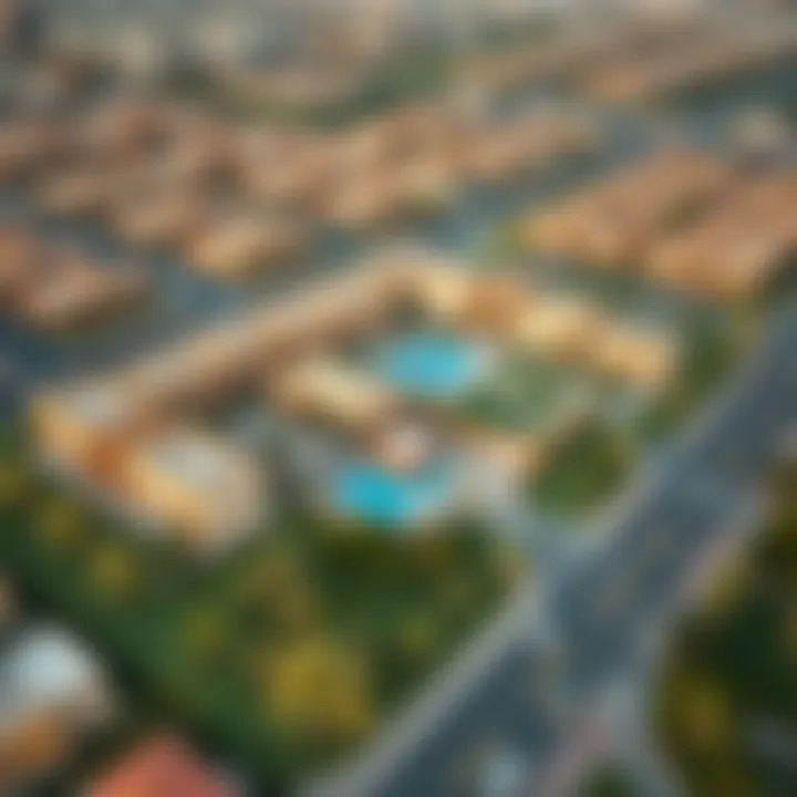 Aerial Perspective of Spring Meadows Community Layout Aerial view of Spring Meadows highlighting its unique layout and community spaces