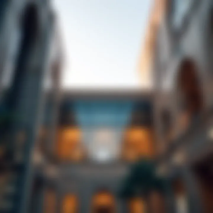 Architectural details of a commercial building showcasing Arabesque elements