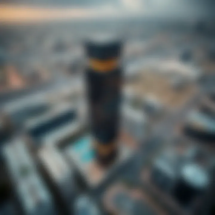 Aerial view depicting the Ginkgo Building's impact on urban landscape